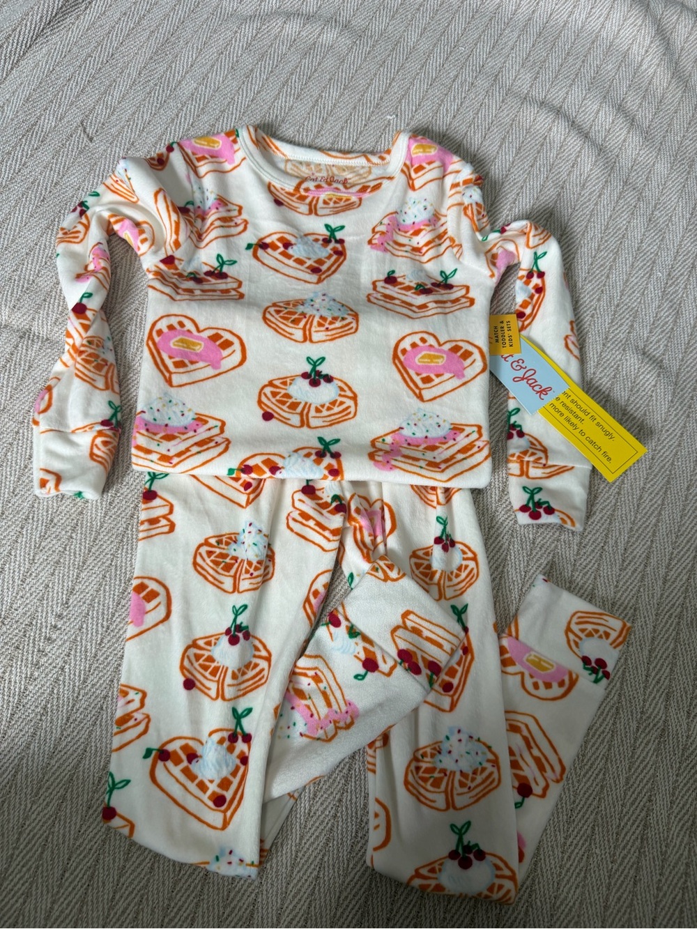 Cat & Jack Cream Waffle and Cherry Print Pajama Set - Pink & Orange